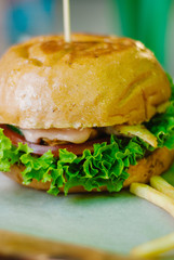 home made chicken burger with french fries