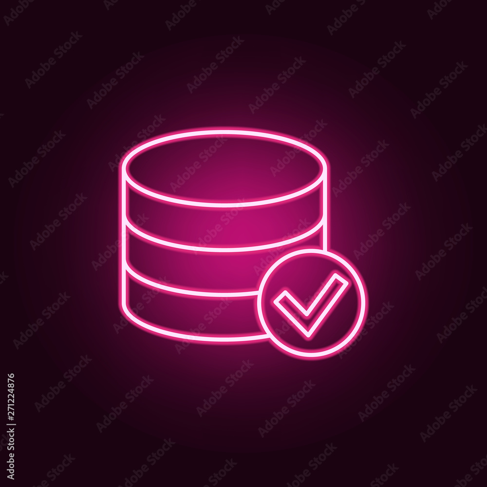 Poster collected coins and checked sign neon icon. elements of web set. simple icon for websites, web desig