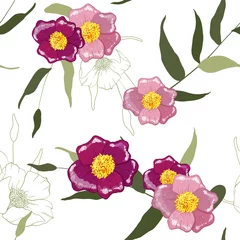 Foto op Aluminium Seamless vintage texture. Botanical illustration. Vector art. Beautiful seamless template on pink flower skin style background. © Yuliia
