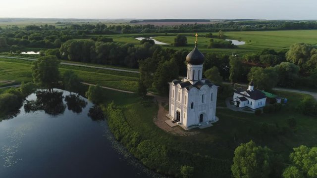 Aerial view of the Church of the Intercession on the Nerl near Vladimir, Russia