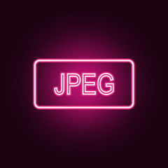jpeg format neon icon. Elements of web set. Simple icon for websites, web design, mobile app, info graphics