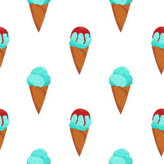 Blue Ice cream seamless pattern.