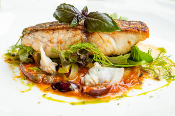 pan seared sea bass livornese style