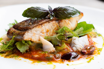 pan seared sea bass livornese style