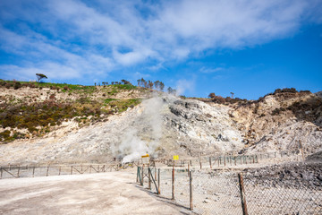 Pozzuoli, Naples, Italy - June 04 2019: fumaroles of the solfatara of Pozzuoli, volcanic phenomena in the Campi Flegrei