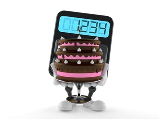 Calculator character holding cake