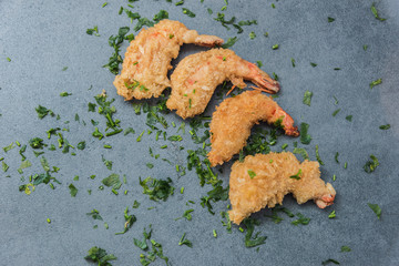 Buffet of Assorted of Chinese Food Dishes. Delicious prawns fried in oil.
