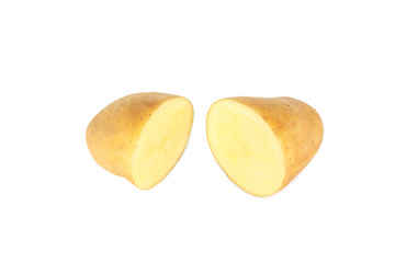 potato cut half on white background.