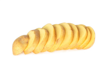 potato cut slice on white background.