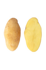 potato cut slice on white background.