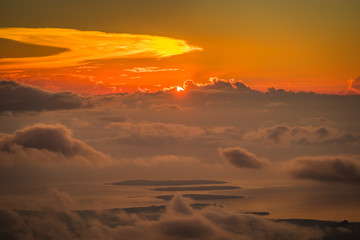 Sun setting behind Gili islands from Mount Rinjani, Lombok, Indonesia