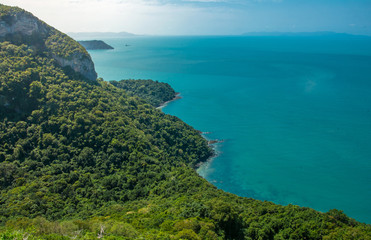 Exotic tropical viewpoint in the Thailand on coastline of blue ocean
