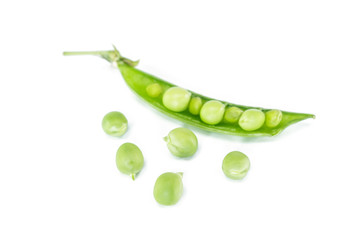 pod pea top view on white background.