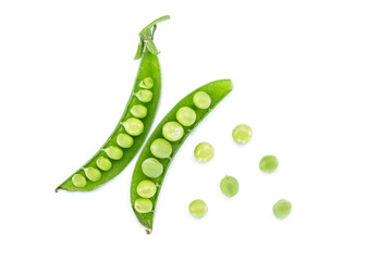 pod pea top view on white background.