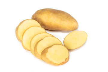 potato cut slice on white background.