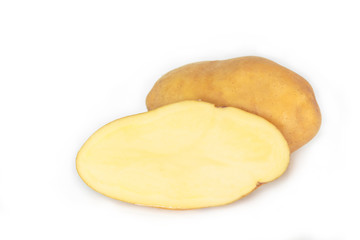 potato cut slice on white background.