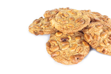 peanut cookie on white background.