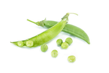 pod pea top view on white background.