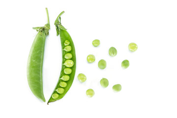 pod pea top view on white background.
