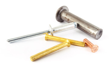 Steel rivets on a white background