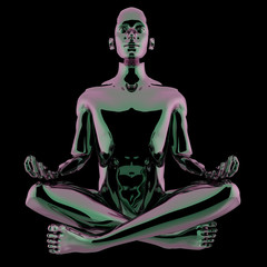 Man lotus pose stylized figure black polished glossy contrast