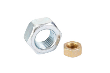 Steel nuts on a white background