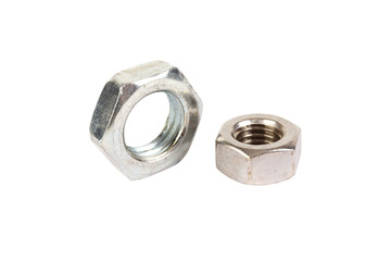 Steel nuts on a white background