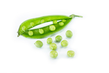 pod pea top view on white background.