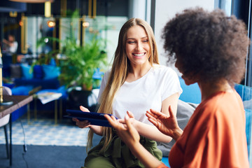 Business couple exchanging their ideas