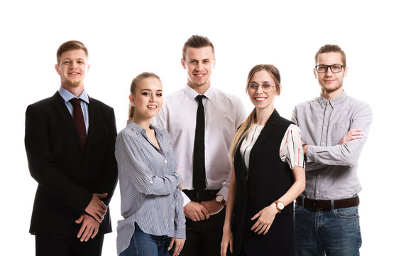 Group of young business people on white background