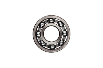 Single metal circle bearing with balls isolated on white background. Top view