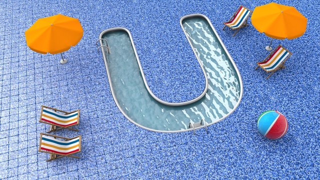 3D illustration of Swimming pool in a shape of letter U