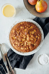 Pear almond pie on the table