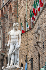 Naklejka premium Florence, UNESCO Heritage and home to the Italian Renaissance, full of famous monuments and works of art all over the world. Palazzo Vecchio of the Medici dynasty,