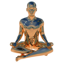 Nirvana mind soul body balance symbol man lotus pose golden