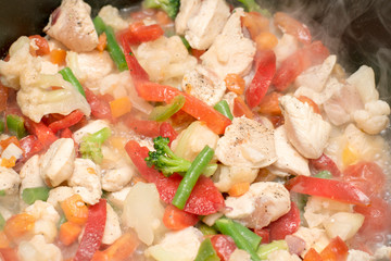 stewed mixed vegetables close-up, top view