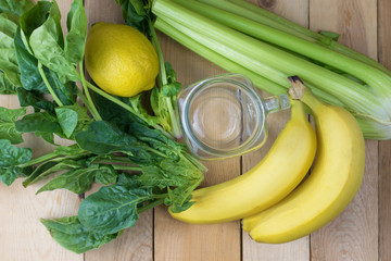 Close-up of ingredients for making green smoothies