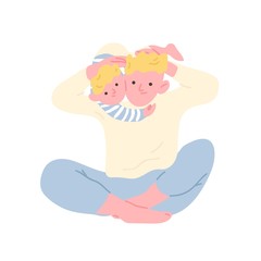 Joyful father and son hugging or cuddling isolated on white background