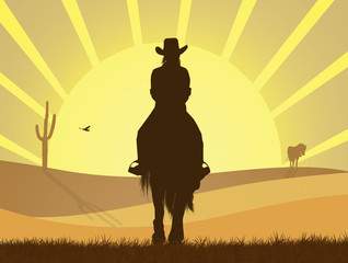 Naklejka premium girl on horseback in the desert