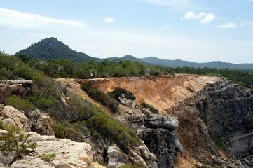 Collapse of the coastline in the north of Ibiza Island.Spain.