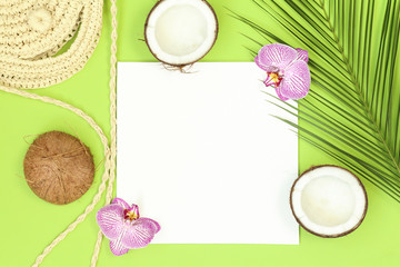 Summer mockup frame on green background