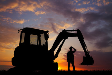 worker and bulldozer at sunset © adrenalinapura