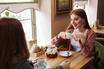 Beautiful young women resting in cafe