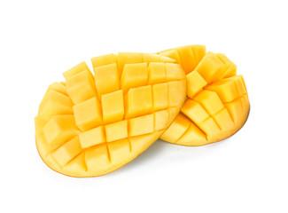 Cut fresh mango on white background