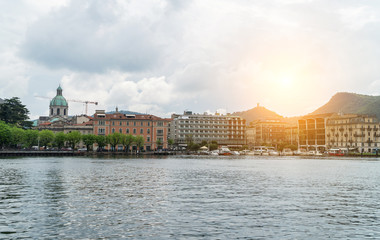 Fototapeta premium Como old city view from the Como lake, Italy.