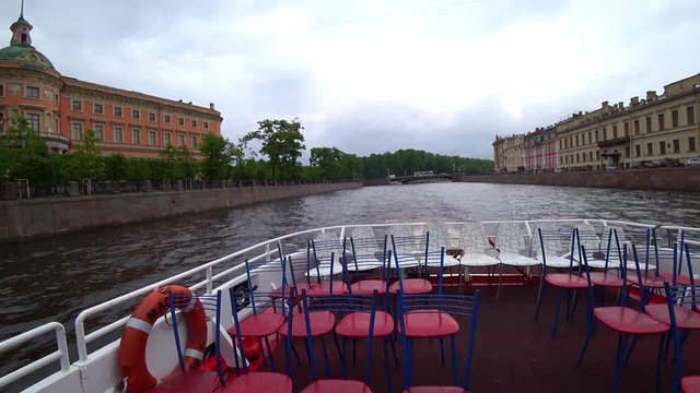 Walk on a tourist boat on the rivers and canals of St. Petersburg, Russia