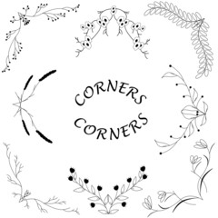 Graphic designed black and white flora corners. Graphic flora corners for cards, notebooks, sketches, diaries, planers.
