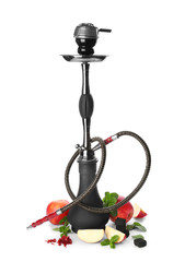 Hookah with apple on white background