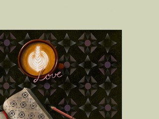 Top view of coffee cup and sketchbook on colorful mosaic table,free space for text ,background,wallpaper,digital paint