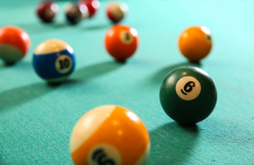 Billiard balls on table in club